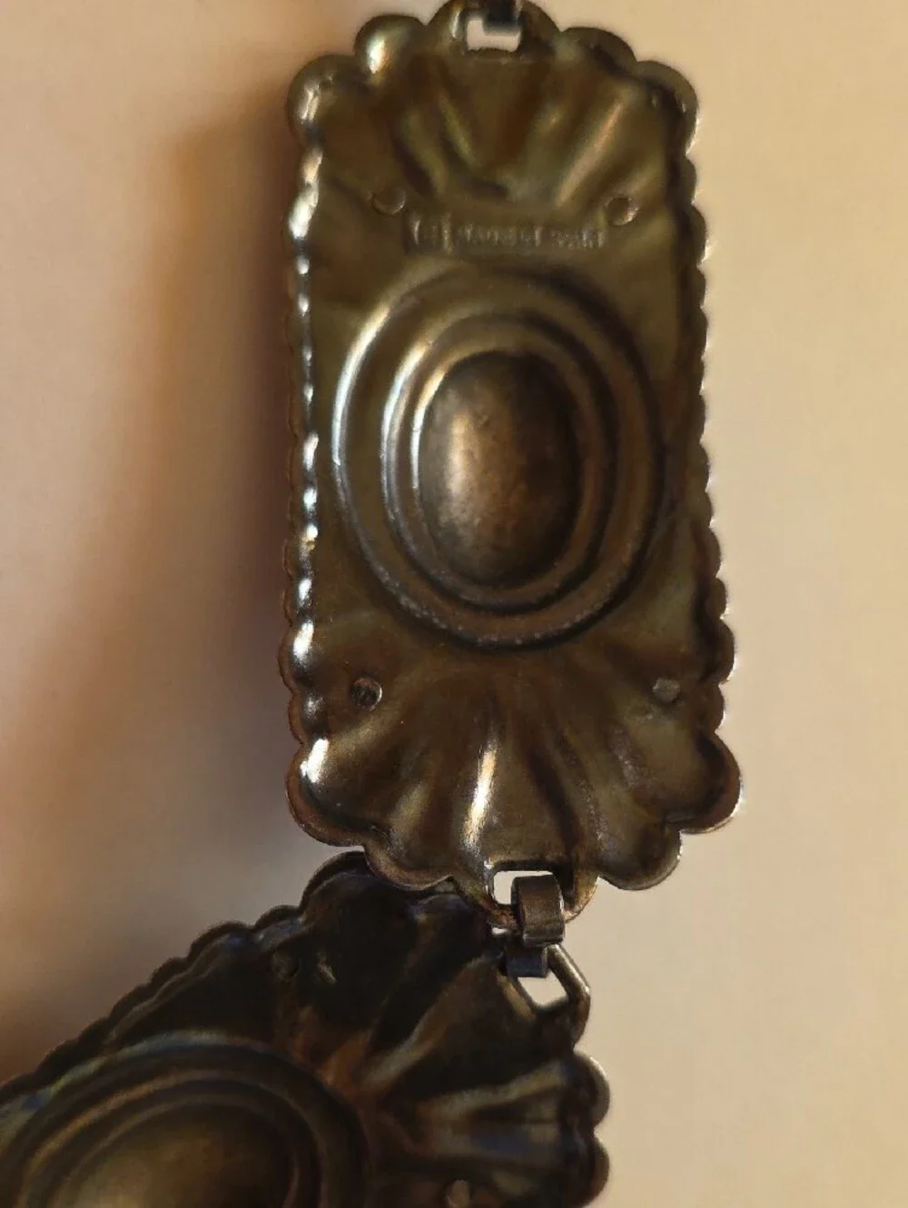 Escada Silver-Tone Ornate Concho Link Oval Belt